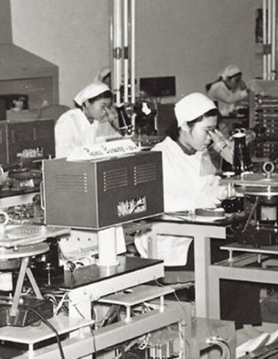 Employees on a production line at the company’s plant in Suwon, South Korea (c1969)