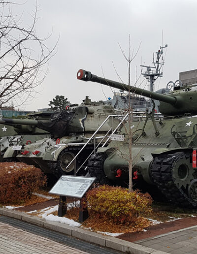 The outside display area at the War Memorial of Korea showing some of the large weapons used in the war - tanks