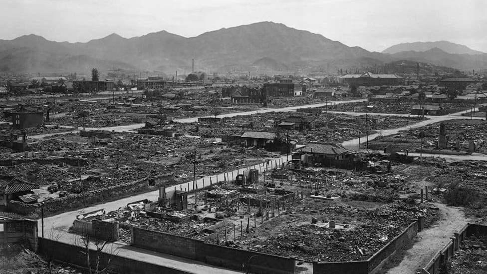 A photograph showing the destruction which resulted from the fighting, in this case of the city of Taejon (Daejon)